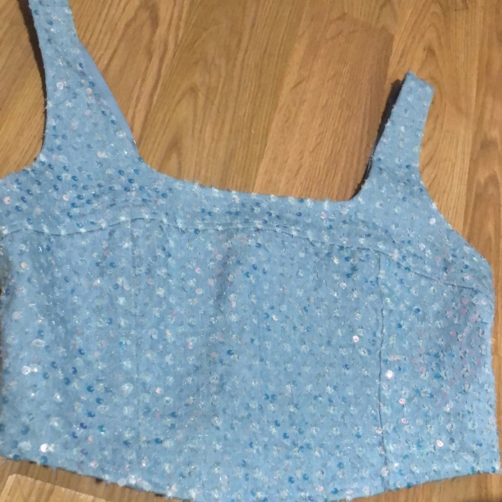 Madden Girl Blue Sequin Crop Tank Top